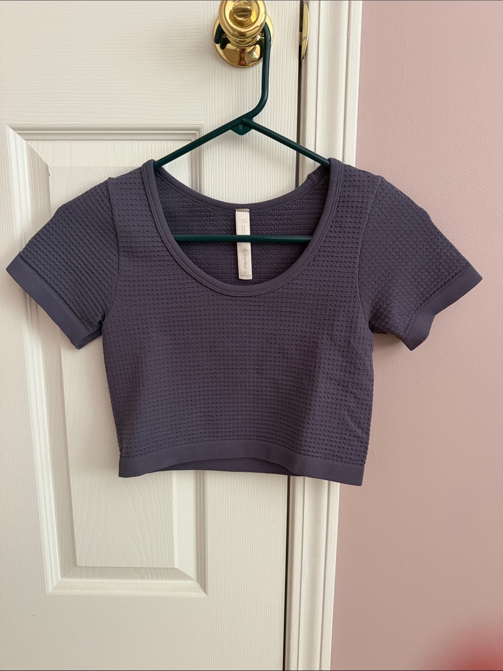 By Together Waffle Knit Cropped Scoop Top - Charcoal Blue